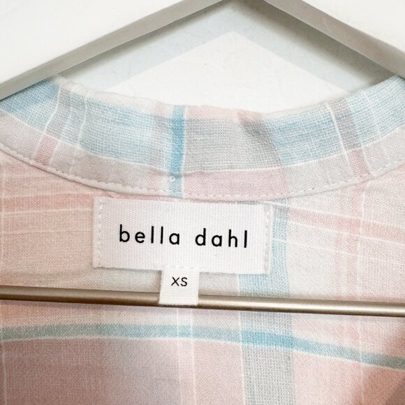 Bella Dahl Linen‎ Plaid Button Up Roll Tab Shirt Pink Blue Western Rodeo Size XS - Picture 4 of 7